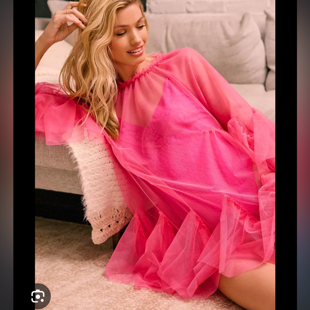 Maeve Hot Pink Mini Tulle Layer Dress - size large/xl